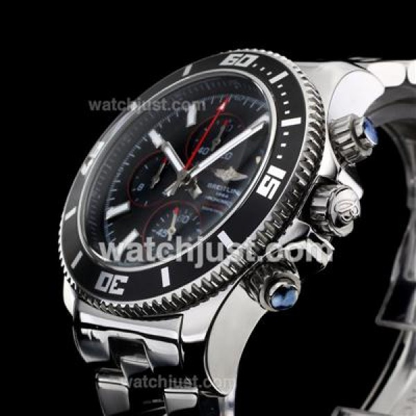 Breitling Super Ocean Working Chronograph Stick Markers Black Bezel Red Needles with Black Dial S/S(Gift Box is Included)