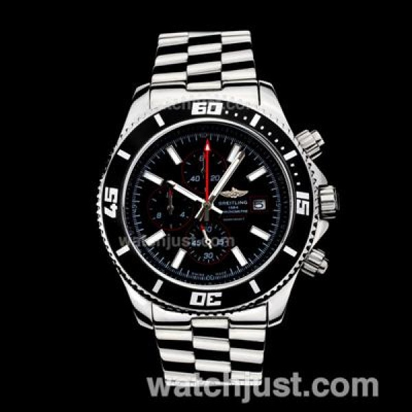 Breitling Super Ocean Working Chronograph Stick Markers Black Bezel Red Needles with Black Dial S/S(Gift Box is Included)