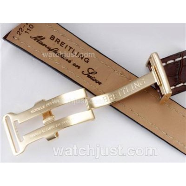 Breitling Leather Strap with Deployment Buckle for Asia Valjoux 7750 Version-22mm