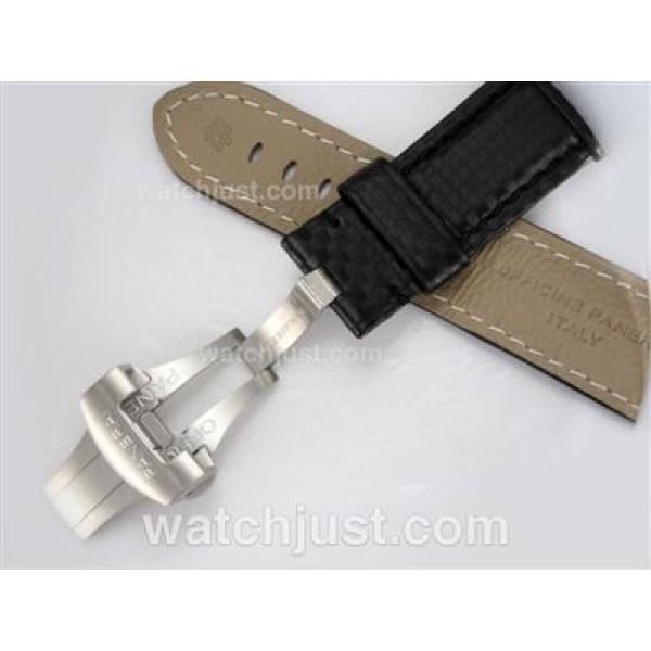 Panerai Carbon Fibre Style Leather Strap with Deployment Buckle for 7750 Version