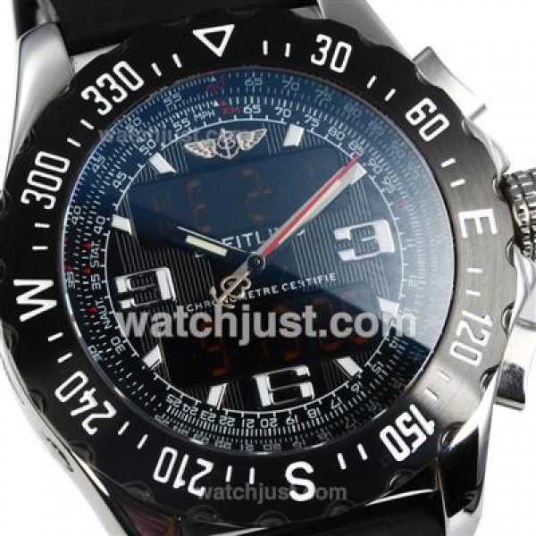 Breitling Emergency Digital Player Black Bezel with Black Dial-Rubber Strap