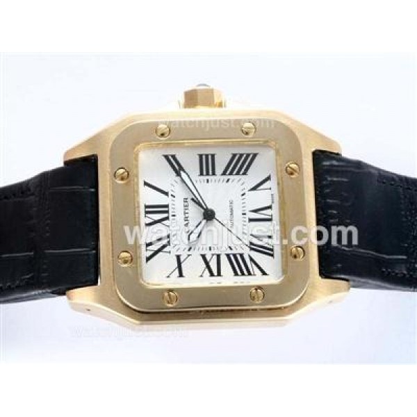 Cartier Santos 100 Automatic Gold Case with White Dial