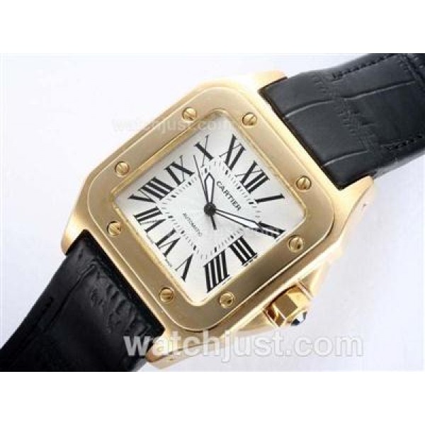 Cartier Santos 100 Automatic Gold Case with White Dial