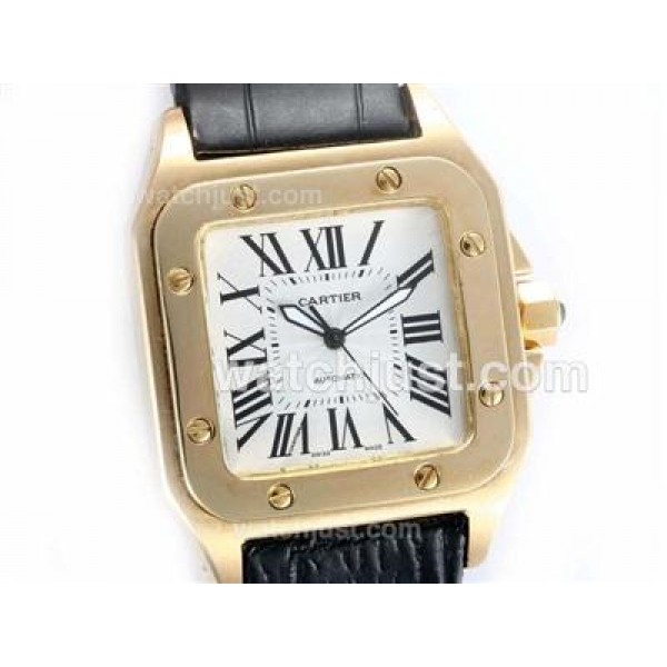 Cartier Santos 100 Automatic Gold Case with White Dial