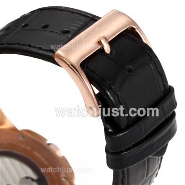 Cartier Calibre de Cartier Automatic Rose Gold Case with Black Dial-Leather Strap