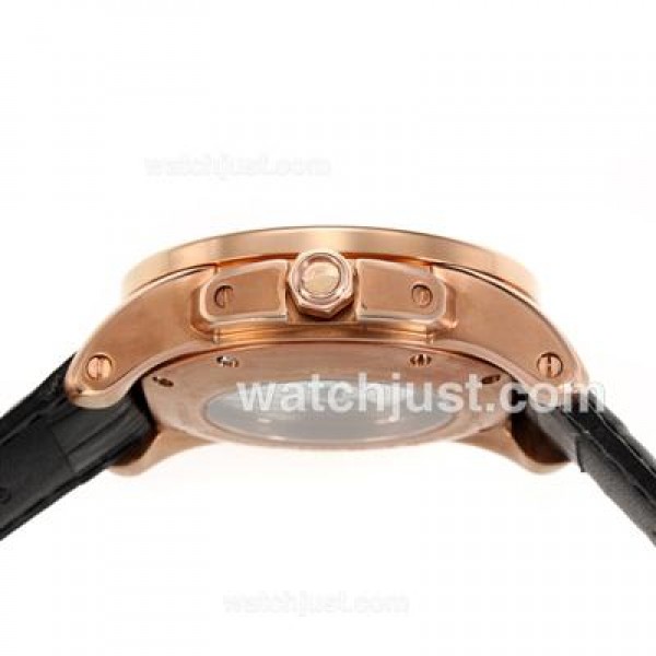Cartier Calibre de Cartier Automatic Rose Gold Case with Black Dial-Leather Strap