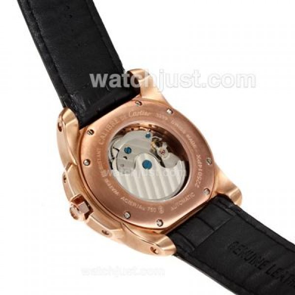 Cartier Calibre de Cartier Automatic Rose Gold Case with Black Dial-Leather Strap