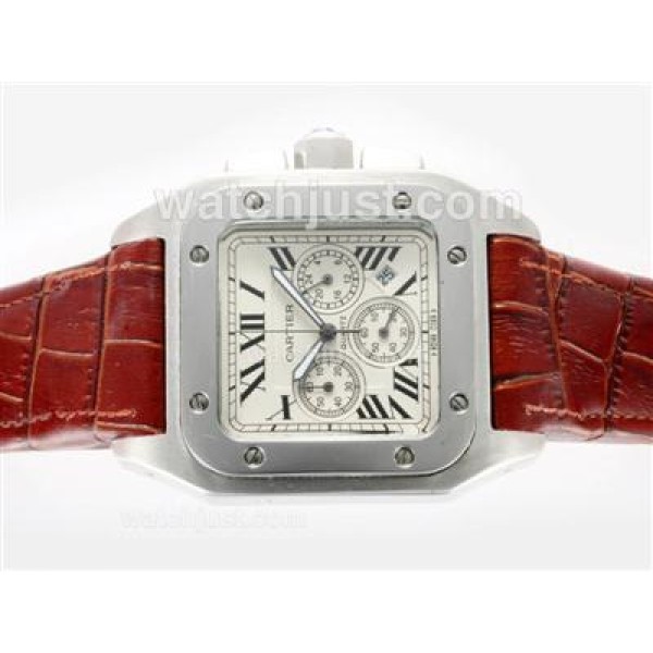 Cartier Santos 100 Working Chronograph with White Dial Same Chassis As 7750 Version-High Quality