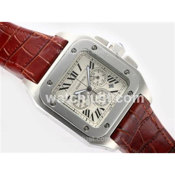 Cartier Santos 100 Working Chronograph with White Dial Same Chassis As 7750 Version-High Quality