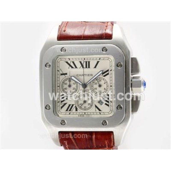 Cartier Santos 100 Working Chronograph with White Dial Same Chassis As 7750 Version-High Quality