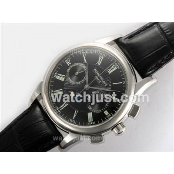 Patek Philippe Classic Chronograph Lemania Movement Moonphase with Black Dial