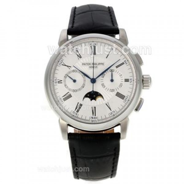 Patek Philippe Classic Chronograph Lemania Movement Moonphase with White Dial