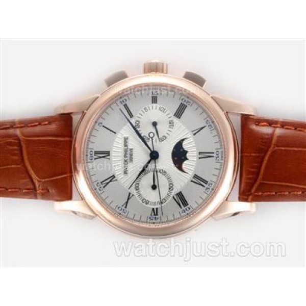 Patek Philippe Classic Chronograph Lemania Movement Rose Gold Case with White Dial
