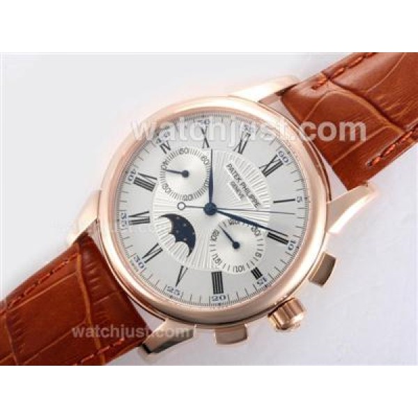 Patek Philippe Classic Chronograph Lemania Movement Rose Gold Case with White Dial