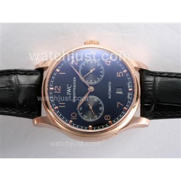 IWC Portugese 7 Days Working Power Reserve-21600bph Rose Gold Case with Black Dial