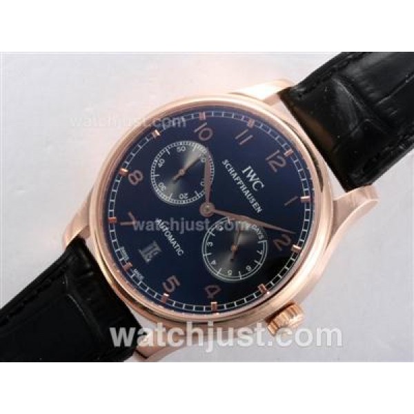 IWC Portugese 7 Days Working Power Reserve-21600bph Rose Gold Case with Black Dial