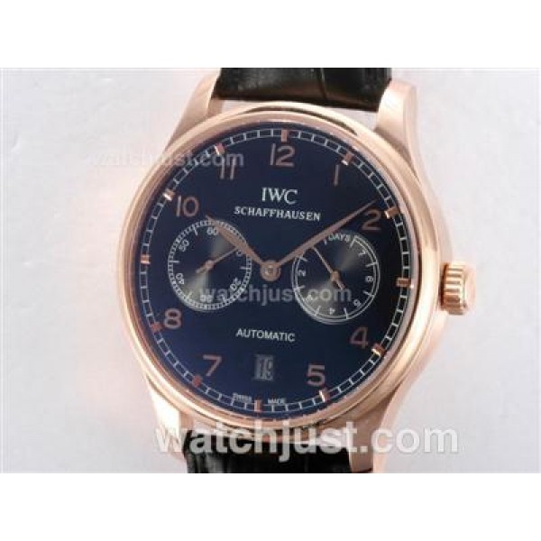 IWC Portugese 7 Days Working Power Reserve-21600bph Rose Gold Case with Black Dial
