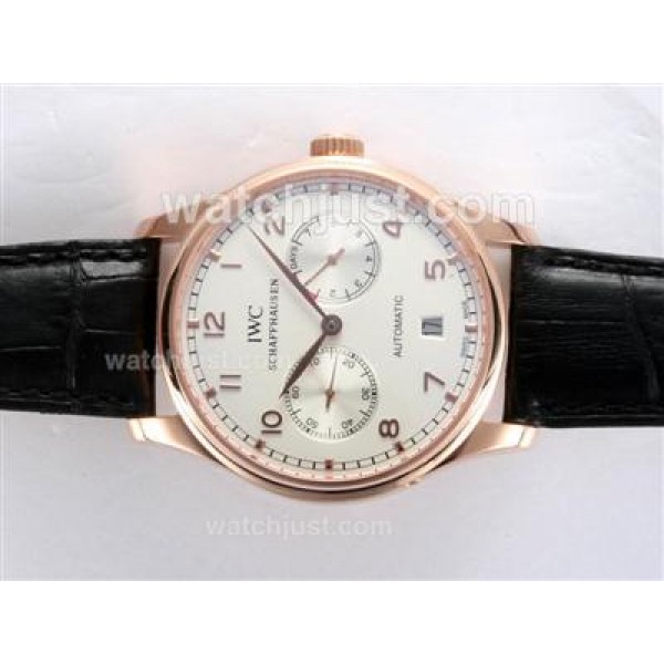 IWC Portugese 7 Days Working Power Reserve-21600bph Rose Gold Case with White Dial