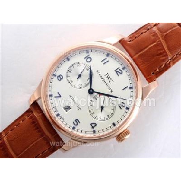 IWC Portugese 7 Days Working Power Reserve-21600bph Rose Gold Case with White Dial