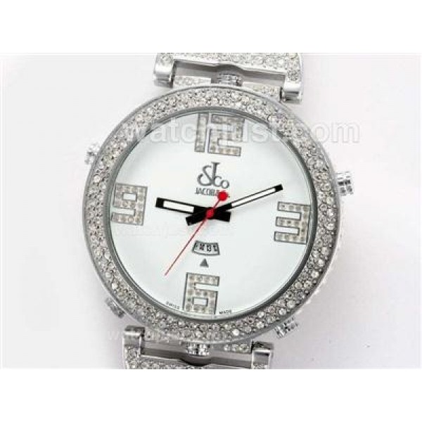 Jacob & Co Classic Five Time Zone Diamond Bezel with White Dial-Double Dial