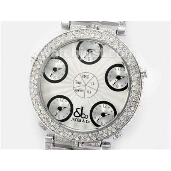 Jacob & Co Classic Five Time Zone Diamond Bezel with White Dial-Double Dial