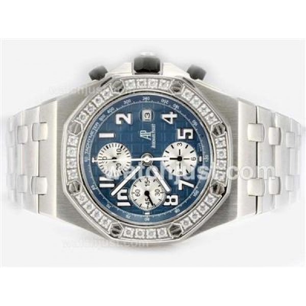 UK Perfect Replica Audemars Piguet Royal Oak Offshore Swiss Valjoux 7750 Movement Diamond Bezel with Blue Dial