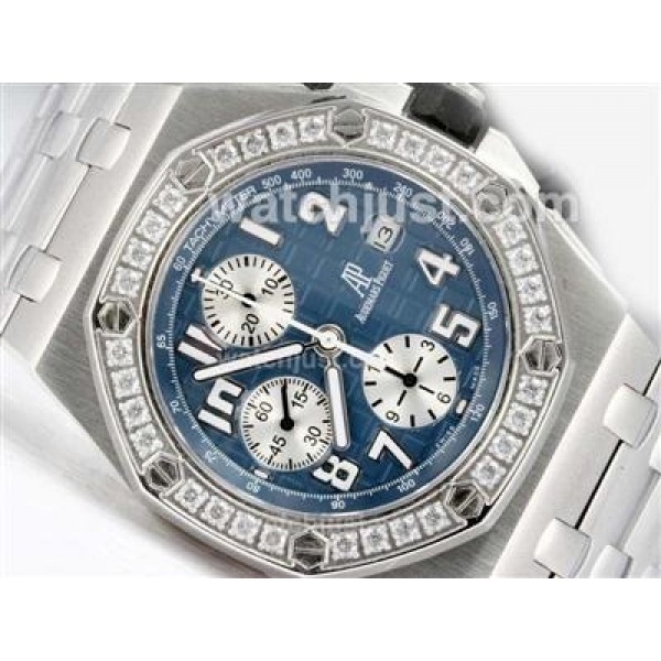 UK Perfect Replica Audemars Piguet Royal Oak Offshore Swiss Valjoux 7750 Movement Diamond Bezel with Blue Dial