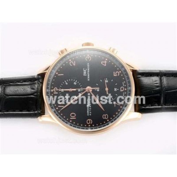 IWC Portugieser Chronograph Swiss Valjoux 7750 Movement Gold Case with Black Dial