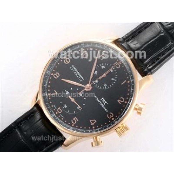 IWC Portugieser Chronograph Swiss Valjoux 7750 Movement Gold Case with Black Dial