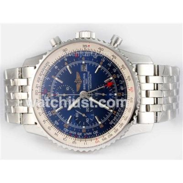Breitling Navitimer World Chronograph Swiss Valjoux 7750 Movement with Blue Dial
