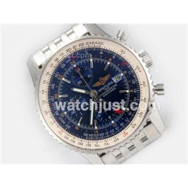 Breitling Navitimer World Chronograph Swiss Valjoux 7750 Movement with Blue Dial