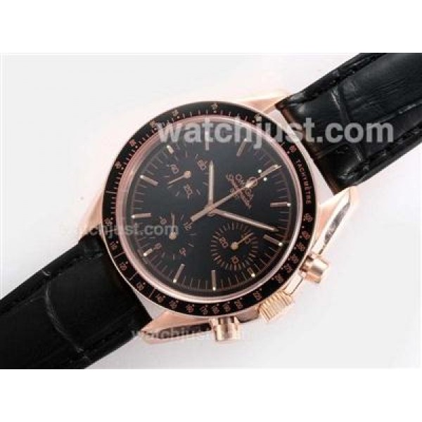 Omega Speedmaster Chronograph Lemania Movement Rose Gold Case with Black Dial