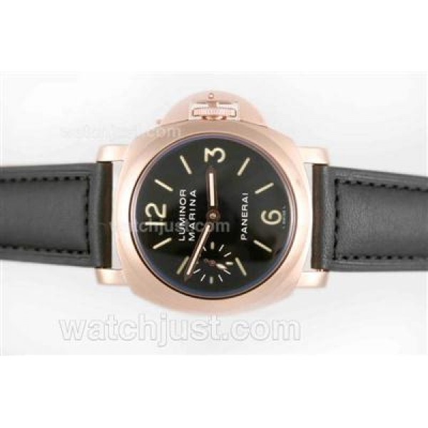 Panerai Luminor Marina Unitas 6497 Movement Rose Gold Case with Black Dial