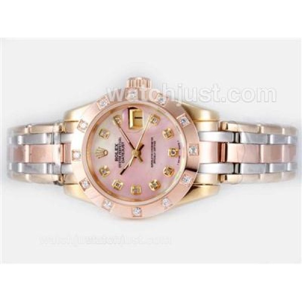 Rolex Masterpiece Automatic Three Tone Diamond Marking with Pink MOP Dial