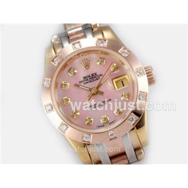 Rolex Masterpiece Automatic Three Tone Diamond Marking with Pink MOP Dial