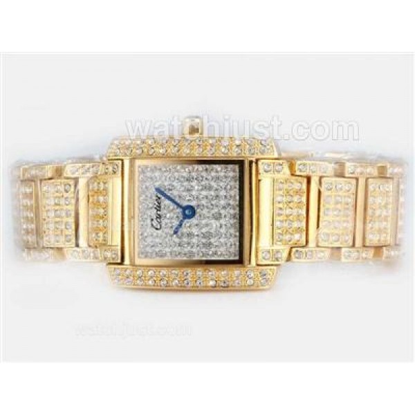 Cartier Tank Full Gold with Diamond Dial and Bezel
