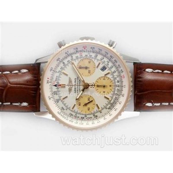 Breitling Navitimer Chronograph Swiss Valjoux 7750 Movement Two Tone Case with White Dial