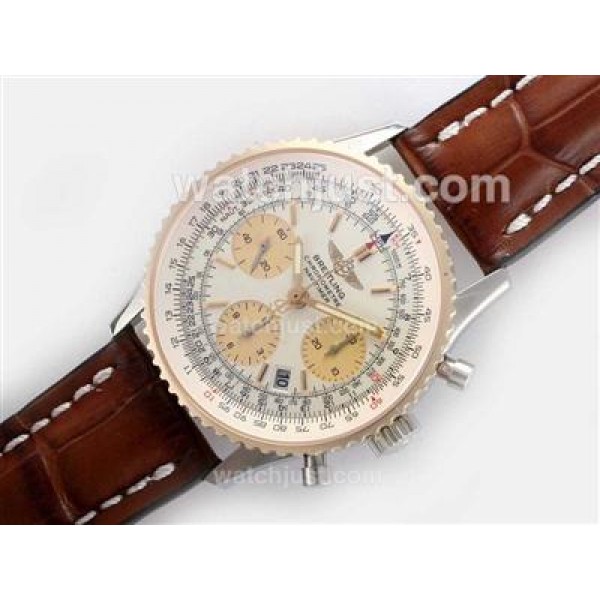 Breitling Navitimer Chronograph Swiss Valjoux 7750 Movement Two Tone Case with White Dial