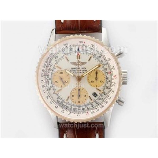 Breitling Navitimer Chronograph Swiss Valjoux 7750 Movement Two Tone Case with White Dial