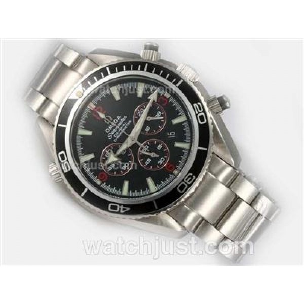 Omega Seamaster Planet Ocean Working Chronograph with Black Bezel-Red marking