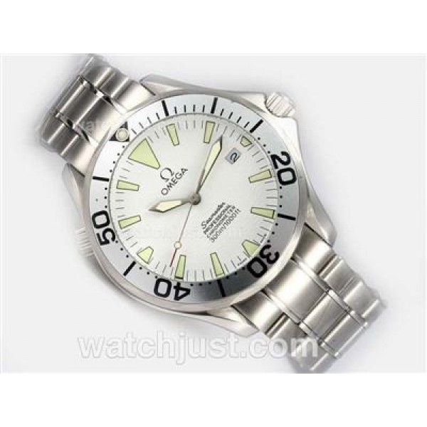 UK Best Quality Omega Seamaster Replica Watches With White Dials For Men