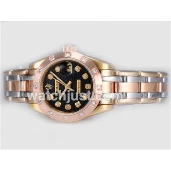 Rolex Masterpiece Automatic Three Tone Diamond Marking with Black Computer Dial