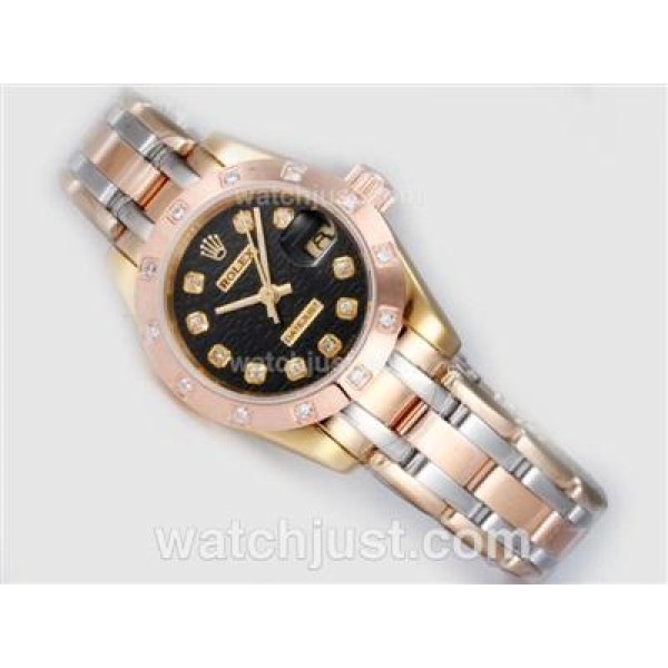 Rolex Masterpiece Automatic Three Tone Diamond Marking with Black Computer Dial