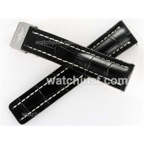 Breitling Black Leather Strap with Deployment Buckle 22MM