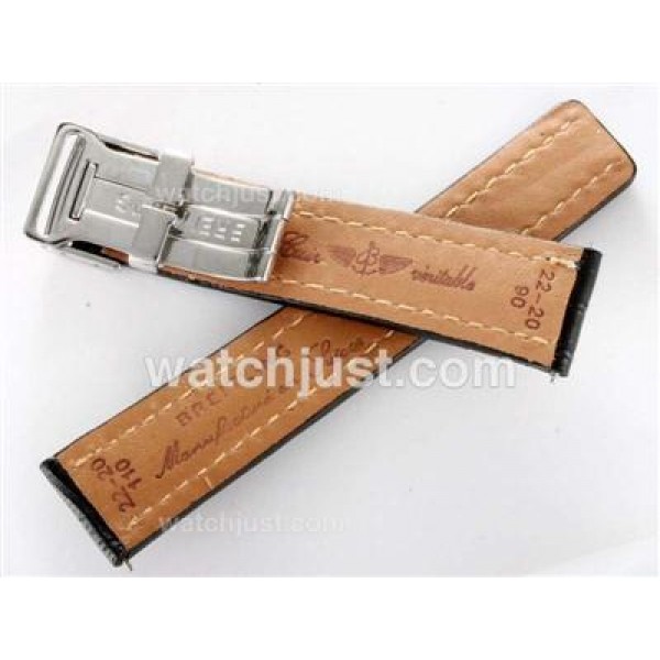 Breitling Black Leather Strap with Deployment Buckle 22MM