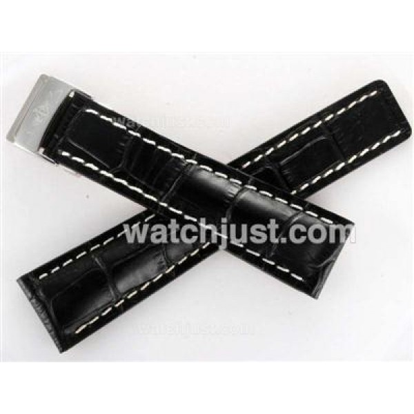 Breitling Black Leather Strap with Deployment Buckle 24MM