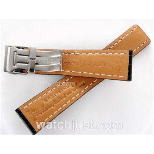 Breitling Black Leather Strap with Deployment Buckle 24MM