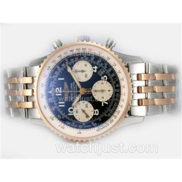 Breitling Navitimer Chronograph Swiss Valjoux 7750 Movement Two Tone with Black Dial-Number Marking
