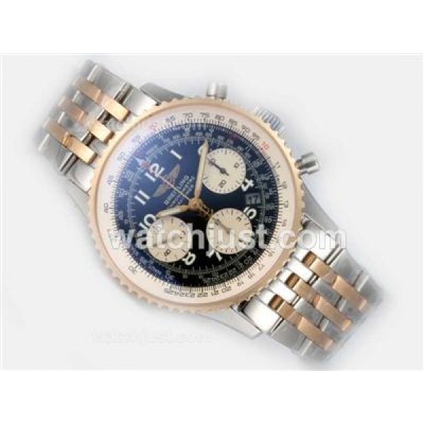 Breitling Navitimer Chronograph Swiss Valjoux 7750 Movement Two Tone with Black Dial-Number Marking