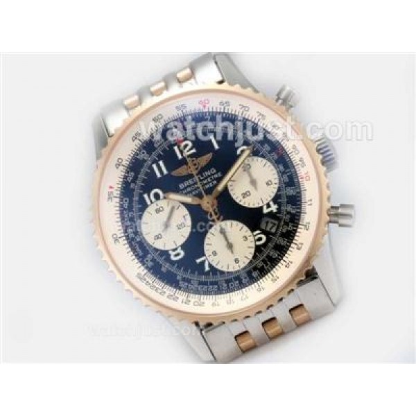 Breitling Navitimer Chronograph Swiss Valjoux 7750 Movement Two Tone with Black Dial-Number Marking